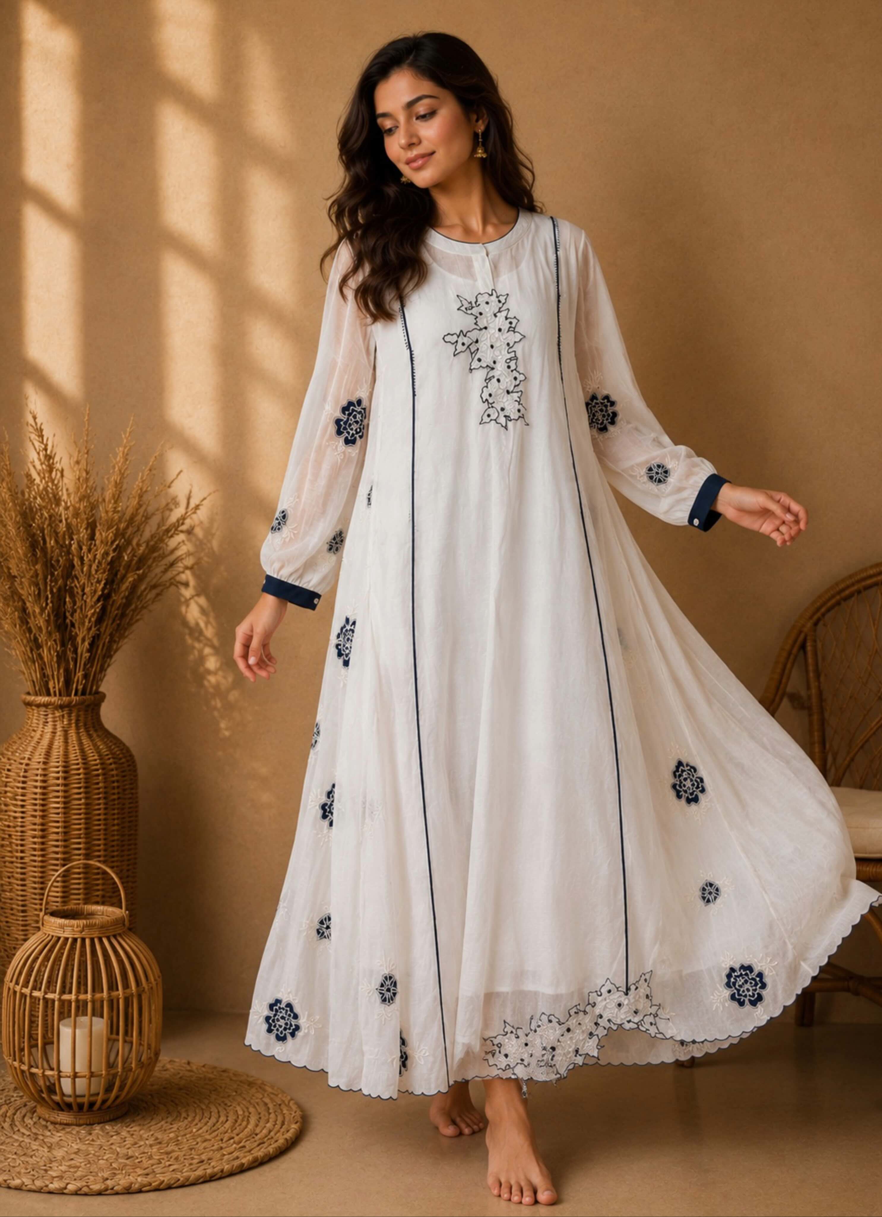 Ivory Blue Appliqué Dress