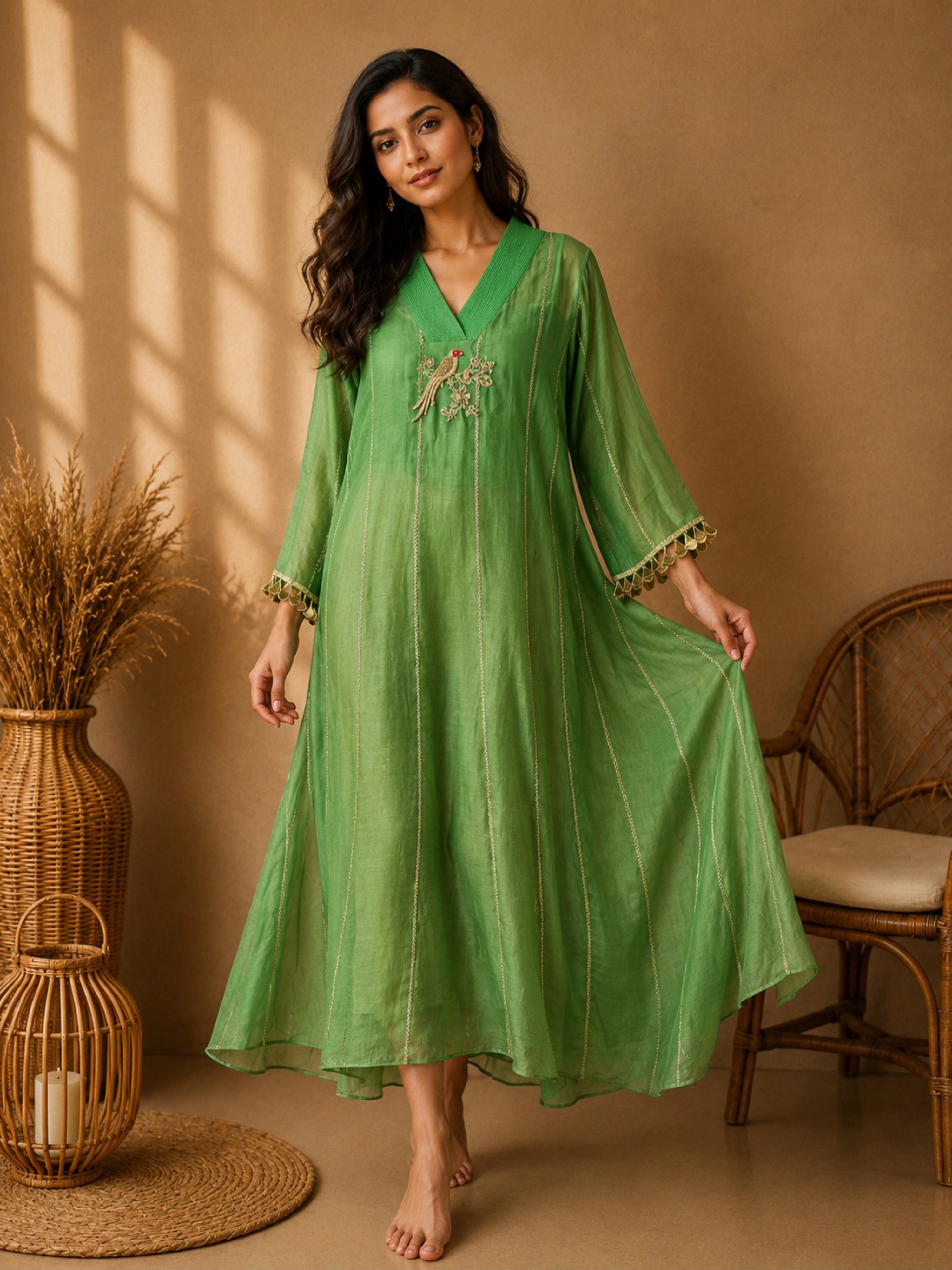 Fancy Mul Chanderi With Intricate Hand Embroidery in Green