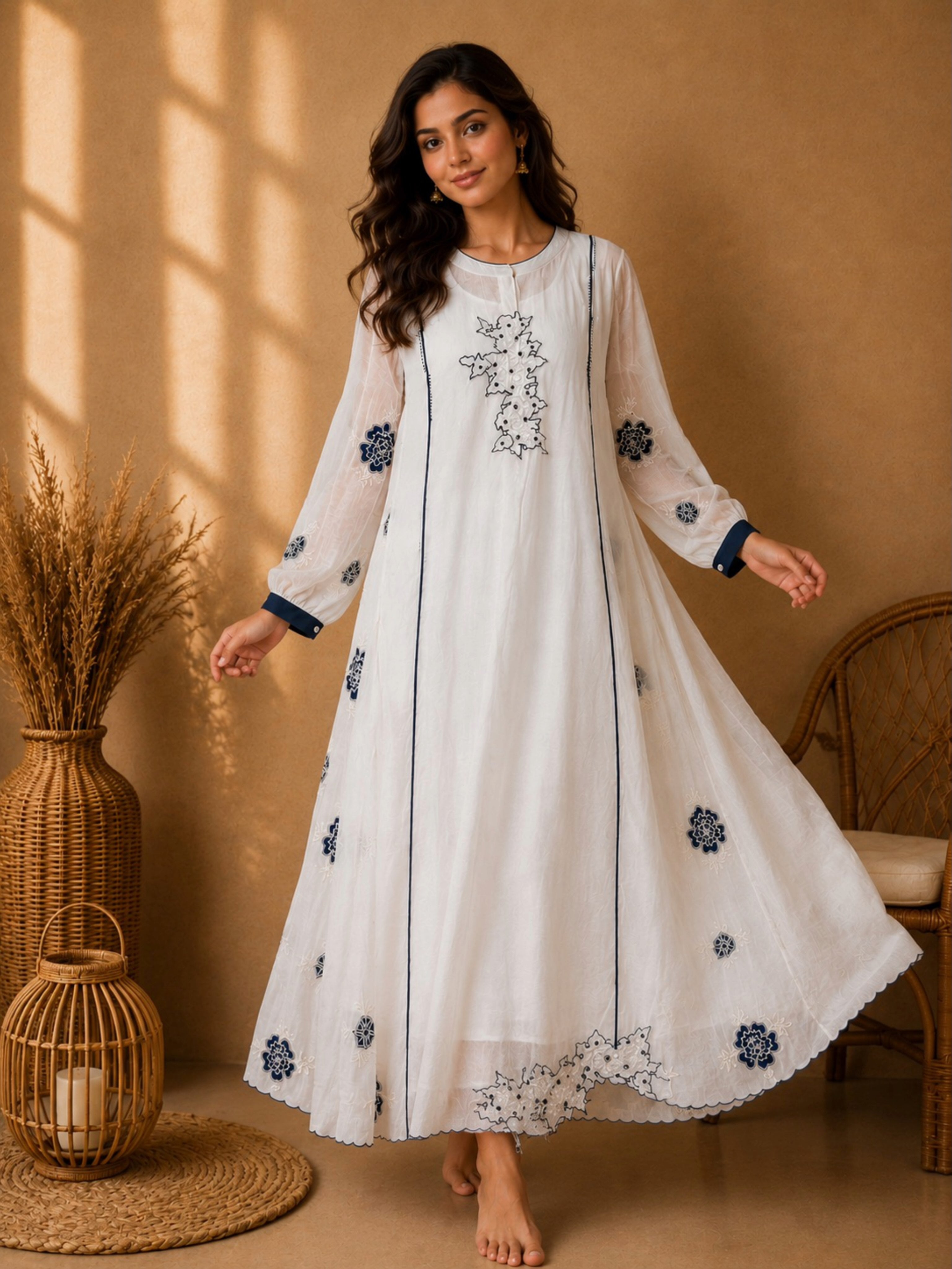 Ivory Blue Appliqué Dress