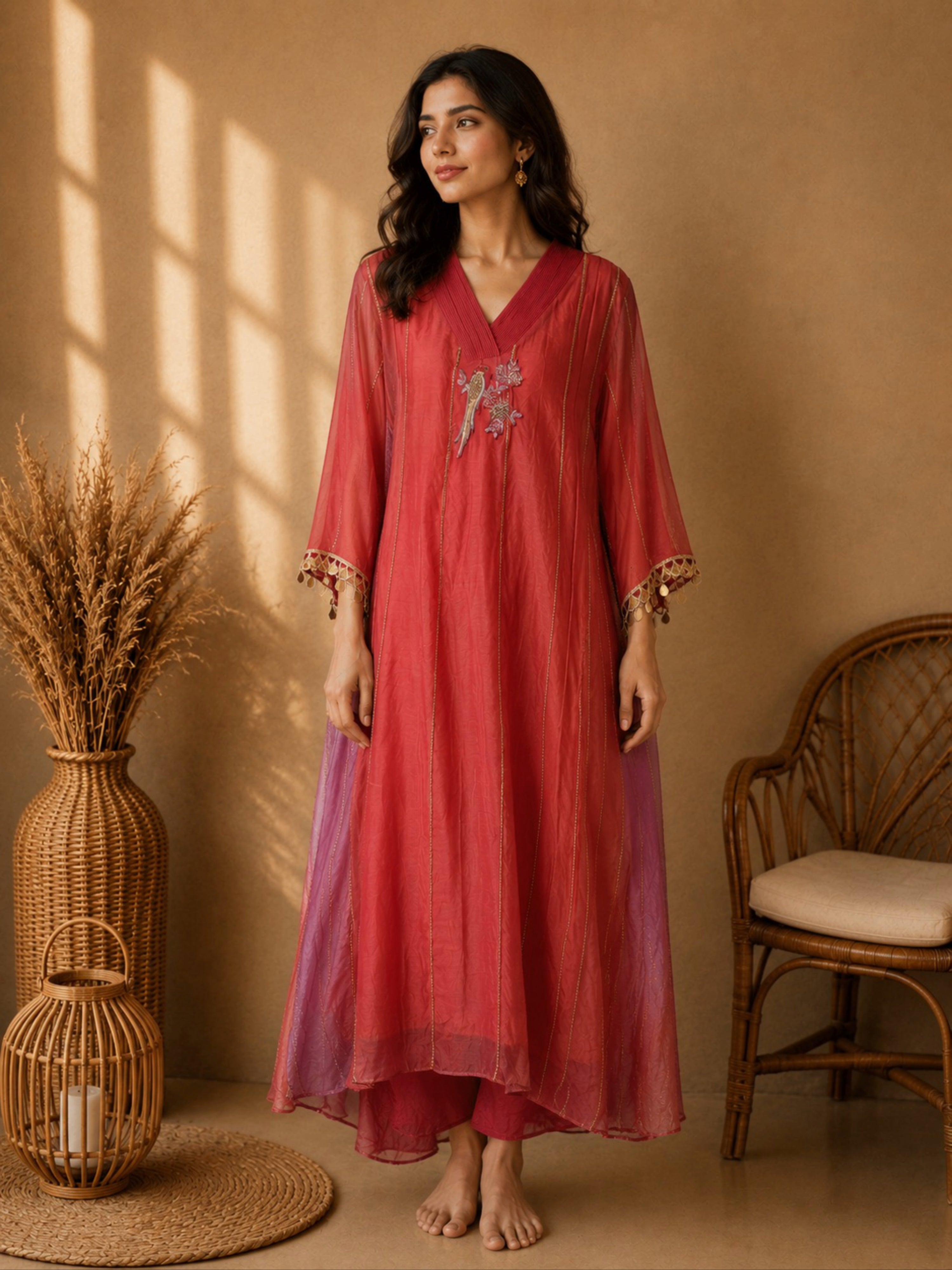 Fancy Mul Chanderi With Intricate Hand Embroidery in Red